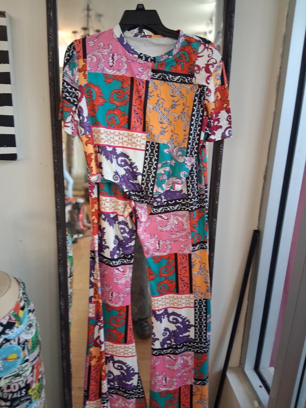 Colorful Patchwork Print Short Sleeve Jumpsuit